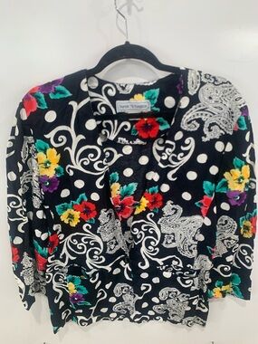 Vintage Norton McNaughton Black  blazer with Multicolor Floral Accents size 8